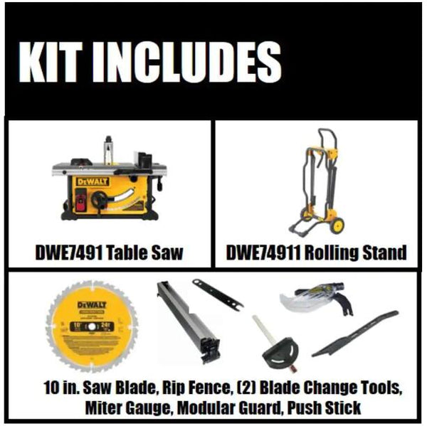 DeWalt DWE7491RS 10-Inch Jobsite Table Saw Include