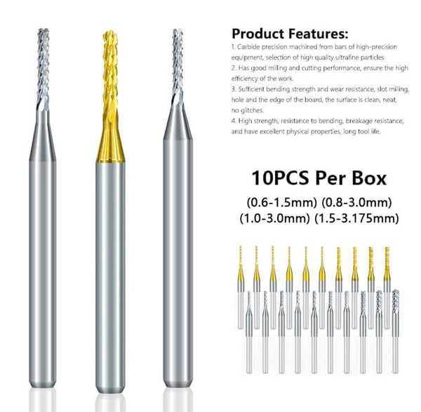 10pcs Carbide PCB Milling Cutter Set Details 01