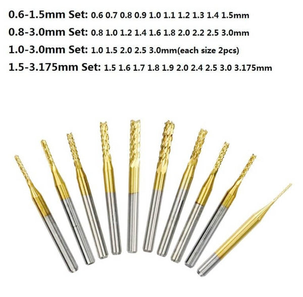 10pcs Carbide PCB Milling Cutter Set Details