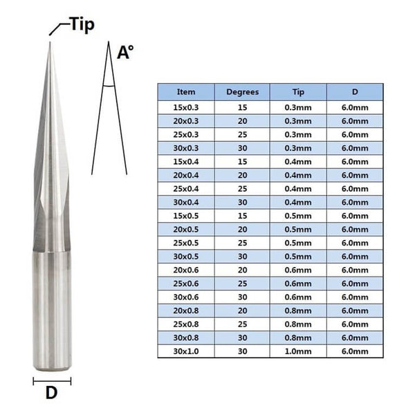 1PC V Shape CNC Carving Bit Size