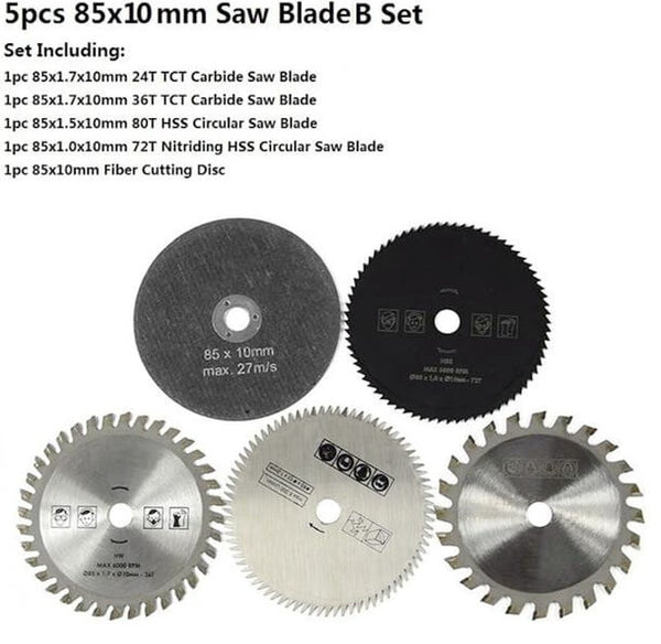 5pcs Circular Saw Blade Set for Wood 85x10