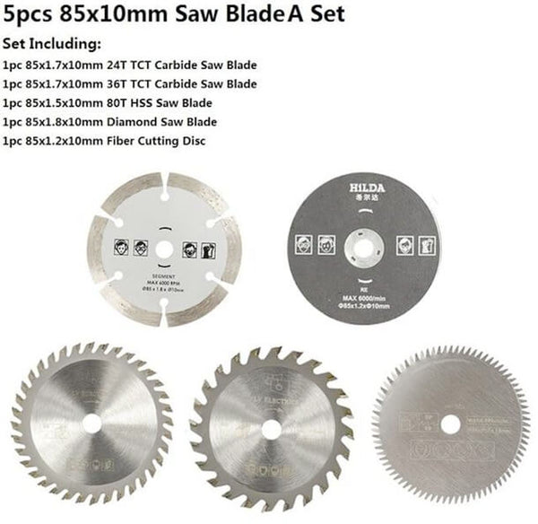 5pcs Circular Saw Blade Set for Wood 85x10a
