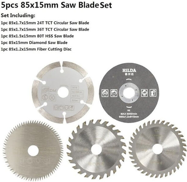 5pcs Circular Saw Blade Set for Wood 85x15
