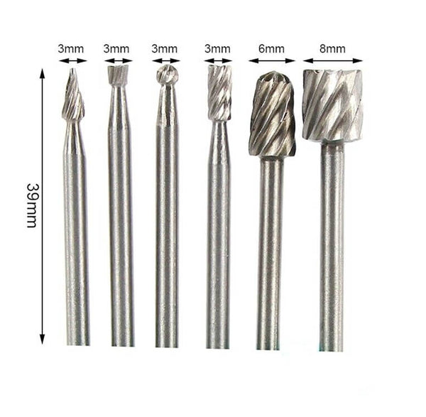 6pcs Carbide Rotary Burrs Set Size