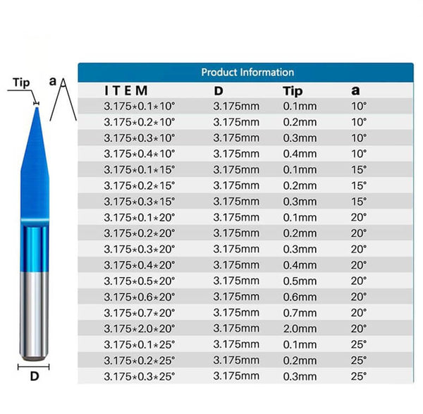 TCT V Shape PCB Engraving Bit Size