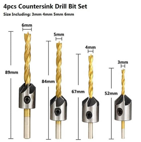 Titanium Coating Countersink Drill Bit Set 4pcs