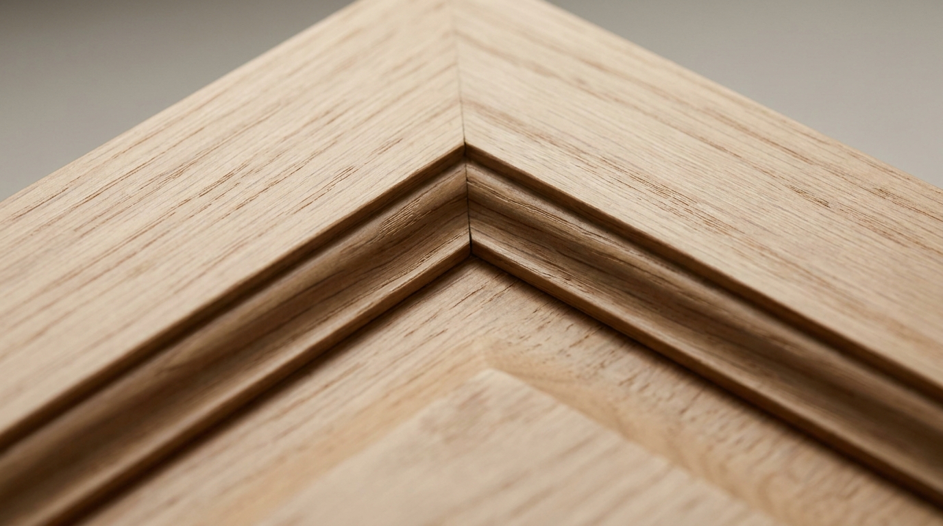 Close-up of Shaker-style cabinet door showing clean profile lines.